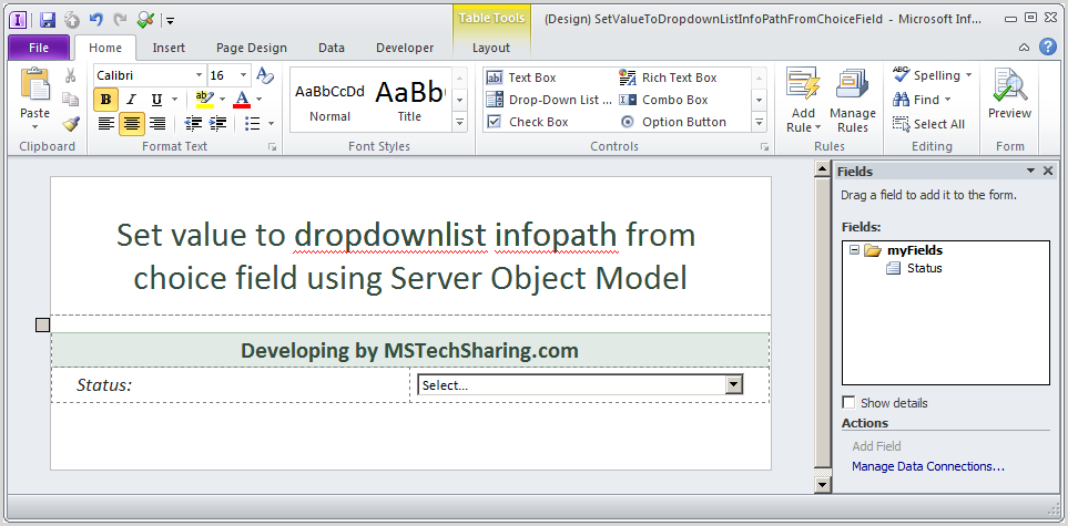 Populating InfoPath Drop Down List Box with SharePoint Fields Choice
